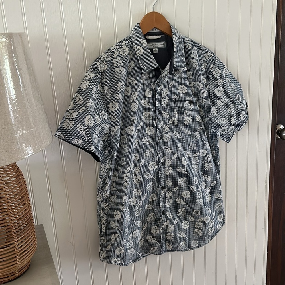 PD&C Blue and Bone White Tropical Print Short Sleeves Shirt sz Large - Picture 5 of 10